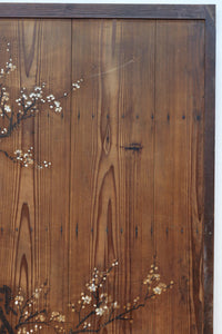 可憐な梅の花が咲く景色を描いた時代感滲む板絵戸セット F8583 在庫2枚一組