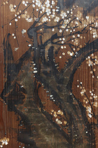 可憐な梅の花が咲く景色を描いた時代感滲む板絵戸セット F8583 在庫2枚一組