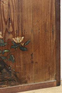 可憐な梅の花が咲く景色を描いた時代感滲む板絵戸セット F8583 在庫2枚一組