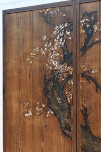 可憐な梅の花が咲く景色を描いた時代感滲む板絵戸セット F8583 在庫2枚一組