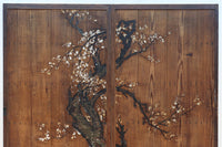 可憐な梅の花が咲く景色を描いた時代感滲む板絵戸セット F8583 在庫2枚一組