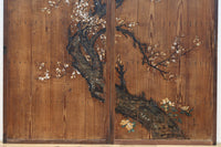 可憐な梅の花が咲く景色を描いた時代感滲む板絵戸セット F8583 在庫2枚一組