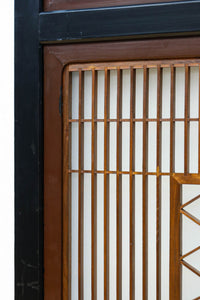 幅895ミリ 黒枠と麻の葉組子の帯装飾で格調溢れるスリガラス入り透かし板戸 F8589 在庫4枚