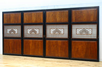 幅895ミリ 黒枠と麻の葉組子の帯装飾で格調溢れるスリガラス入り透かし板戸 F8589 在庫4枚