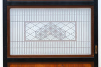 幅895ミリ 黒枠と麻の葉組子の帯装飾で格調溢れるスリガラス入り透かし板戸 F8589 在庫4枚