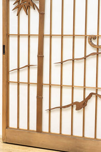 幅878ミリ 竹林の虎と龍を描いた迫力ある眺めの障子戸セット F8590 在庫4枚1組