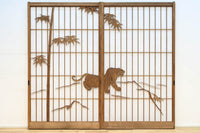 幅878ミリ 竹林の虎と龍を描いた迫力ある眺めの障子戸セット F8590 在庫4枚1組