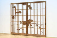 幅878ミリ 竹林の虎と龍を描いた迫力ある眺めの障子戸セット F8590 在庫4枚1組