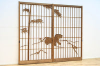 幅878ミリ 竹林の虎と龍を描いた迫力ある眺めの障子戸セット F8590 在庫4枚1組