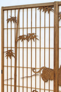 幅878ミリ 竹林の虎と龍を描いた迫力ある眺めの障子戸セット F8590 在庫4枚1組