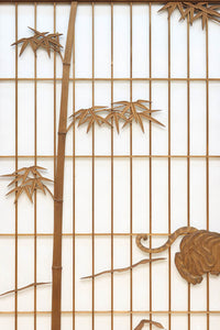 幅878ミリ 竹林の虎と龍を描いた迫力ある眺めの障子戸セット F8590 在庫4枚1組