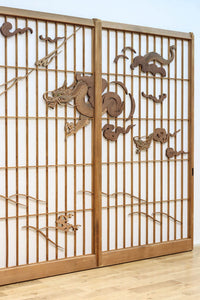 幅878ミリ 竹林の虎と龍を描いた迫力ある眺めの障子戸セット F8590 在庫4枚1組