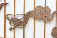 幅878ミリ 竹林の虎と龍を描いた迫力ある眺めの障子戸セット F8590 在庫4枚1組