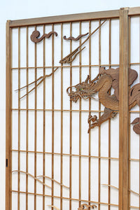 幅878ミリ 竹林の虎と龍を描いた迫力ある眺めの障子戸セット F8590 在庫4枚1組