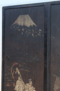 幅860ミリ 東海道から望む富士を描いたのか風情漂う素晴らしい板絵戸セット F8594 在庫2枚1組