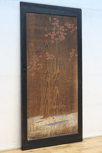 幅888ミリ 二羽の小鳥がもみじの周りで戯れる板絵戸 F8595 在庫1枚