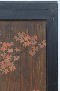 幅888ミリ 二羽の小鳥がもみじの周りで戯れる板絵戸 F8595 在庫1枚