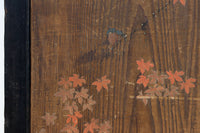 幅888ミリ 二羽の小鳥がもみじの周りで戯れる板絵戸 F8595 在庫1枚