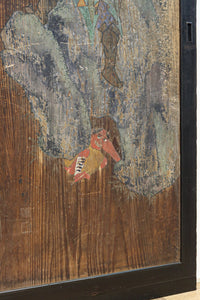 幅888ミリ 二羽の小鳥がもみじの周りで戯れる板絵戸 F8595 在庫1枚