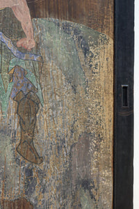 幅888ミリ 二羽の小鳥がもみじの周りで戯れる板絵戸 F8595 在庫1枚