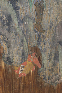 幅888ミリ 二羽の小鳥がもみじの周りで戯れる板絵戸 F8595 在庫1枚