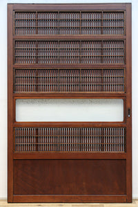 稀少幅1100ミリ 縦格子と結霜ガラスの小窓が上品な幅広大阪格子戸 F8596 在庫4枚