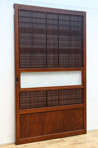 稀少幅1100ミリ 縦格子と結霜ガラスの小窓が上品な幅広大阪格子戸 F8596 在庫4枚