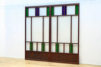 昭和レトロ!! 色ガラスの配色が爽やかなガラス戸 F8613 在庫2枚