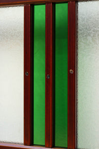 昭和レトロ!! 色ガラスの配色が爽やかなガラス戸 F8613 在庫2枚