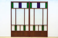 昭和レトロ!! 色ガラスの配色が爽やかなガラス戸 F8613 在庫2枚