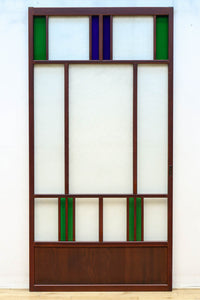 昭和レトロ!! 色ガラスの配色が爽やかなガラス戸 F8613 在庫2枚