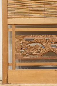 幅673ミリ スリム幅!! 縁起の良い松鷹の彫刻が風情漂う簾戸 F8614 在庫8枚