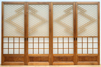 幅670ミリ 麻の葉組子が絢爛な眺めを描くガラス戸セット F8615 在庫2枚二組