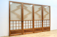 幅670ミリ 麻の葉組子が絢爛な眺めを描くガラス戸セット F8615 在庫2枚二組