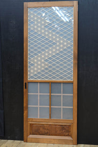 幅670ミリ 麻の葉組子が絢爛な眺めを描くガラス戸セット F8615 在庫2枚二組