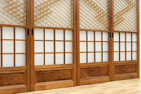 幅670ミリ 麻の葉組子が絢爛な眺めを描くガラス戸セット F8615 在庫2枚二組