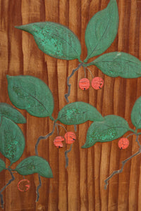 高さ1982ミリ 裏表で異なる草花を描いた趣きある杉一枚板絵戸 F8755 在庫2枚1組