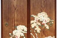 高さ1982ミリ 裏表で異なる草花を描いた趣きある杉一枚板絵戸 F8755 在庫2枚1組