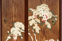高さ1982ミリ 裏表で異なる草花を描いた趣きある杉一枚板絵戸 F8755 在庫2枚1組