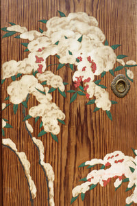 高さ1982ミリ 裏表で異なる草花を描いた趣きある杉一枚板絵戸 F8755 在庫2枚1組
