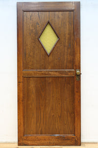 幅776ミリ イエローガラスの菱型小窓が素敵なオーク枠作りのレトロドア F8775 在庫1枚