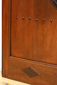 幅900ミリ スリム幅!! 上品な漆の艶色に装飾金具が華を添える総欅格子蔵戸 G2548