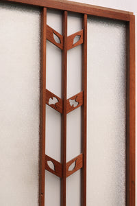 Width 667 mm, height 1362 mm Total chestnut! ! Glass door F6069 4 pieces set with japanese glass and wooden leaf watermark arrow feather band pattern