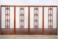 Width 667 mm, height 1362 mm Total chestnut! ! Glass door F6069 4 pieces set with japanese glass and wooden leaf watermark arrow feather band pattern