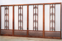 Width 667 mm, height 1362 mm Total chestnut! ! Glass door F6069 4 pieces set with japanese glass and wooden leaf watermark arrow feather band pattern