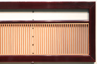 朱色の木枠と木地色の縦繁が雅で美しい欄間 E6817 在庫1枚