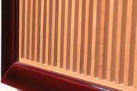 朱色の木枠と木地色の縦繁が雅で美しい欄間 E6817 在庫1枚