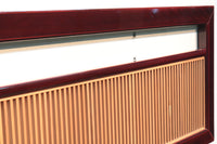 朱色の木枠と木地色の縦繁が雅で美しい欄間 E6817 在庫1枚