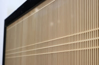 黒枠に木地色の縦繁が映えるガラス入り欄間 E8603 在庫1枚