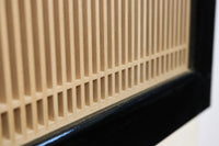 黒枠に木地色の縦繁が映えるガラス入り欄間 E8603 在庫1枚